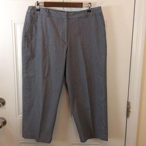 Kim Rogers blue and white pinstripe cropped pants